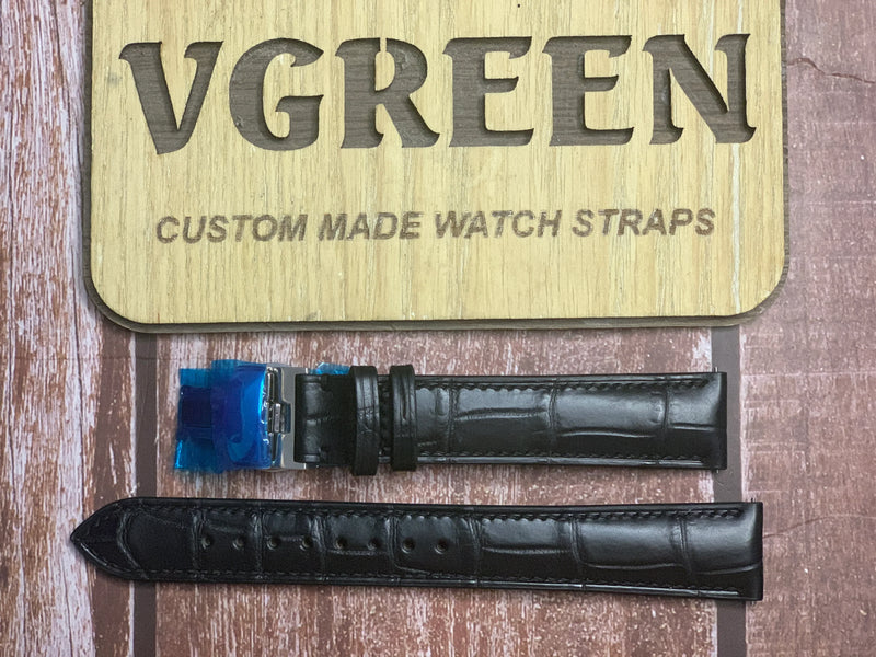 Crocodile Leather Watch Strap - Black