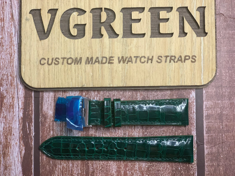 Crocodile Leather Watch Strap - Green For Paul Pecot Chrono moonphase 42mm