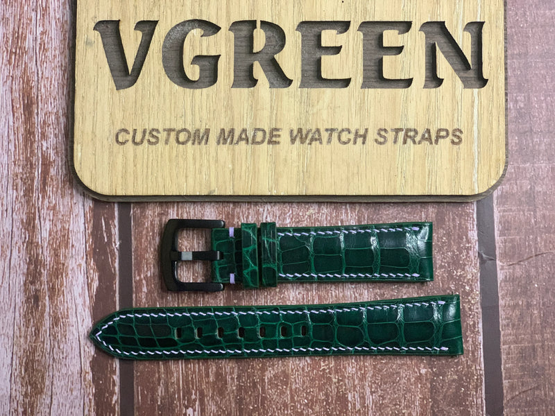 Crocodile Leather Watch Strap - Green For Seiko Speedtimer SSC909 solar chronograph