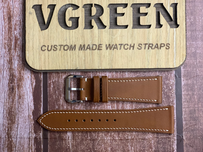 Barenia Leather Watch Strap - Brown For a rectangular Baume & Merciera