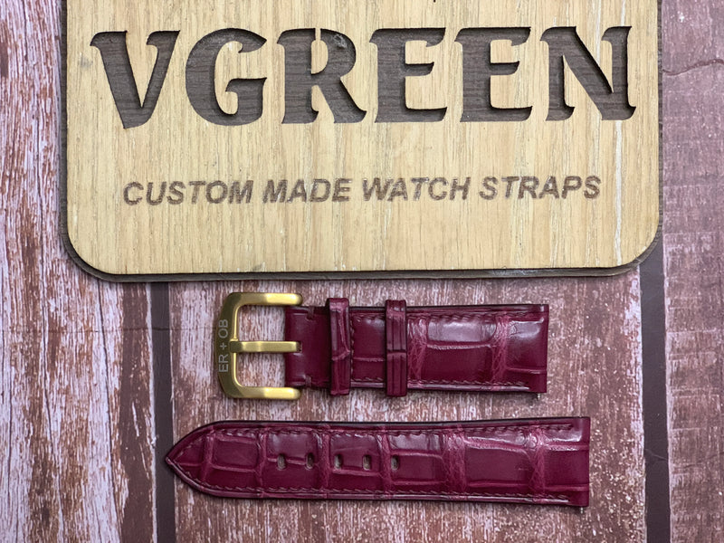 Crocodile Leather Watch Strap - Burgundy for Cartier Tank Louis Women’s Small (22mm)