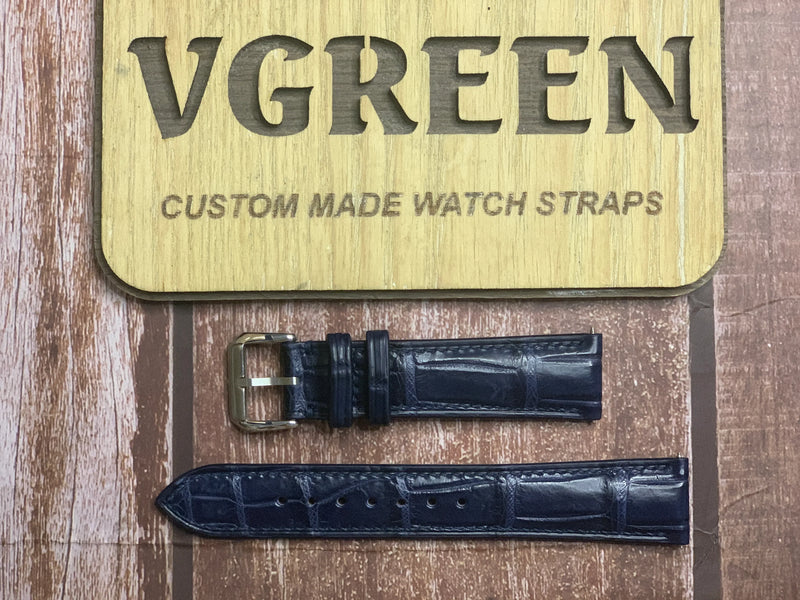 Crocodile Leather Watch Strap - Dark Blue for  Omega Constellation Globemaster