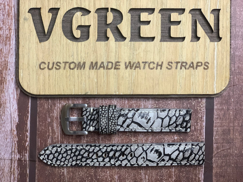 Ostrich Leg Stonewash Leather Watch Strap - Gray