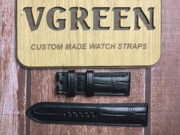 Crocodile Leather Watch Strap - Black for  Panerai Luminar Marina