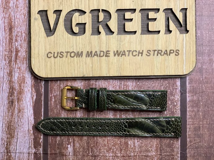 Ostrich Leg Leather Watch Strap - Moss Green For a vintage watch