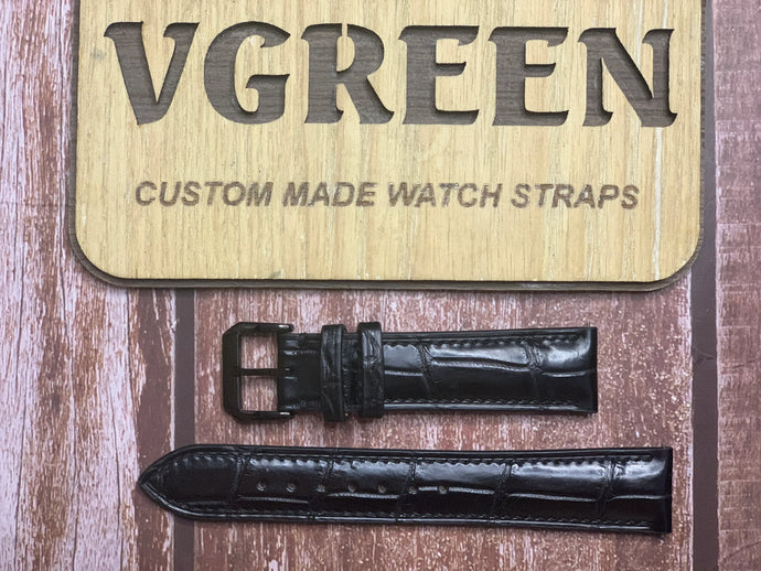 Crocodile Leather Watch Strap - Black