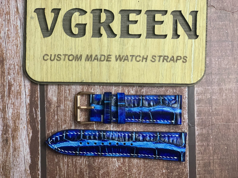Crocodile Leather Watch Strap - Electric Blue for Panerai PAM1111 Chronograph