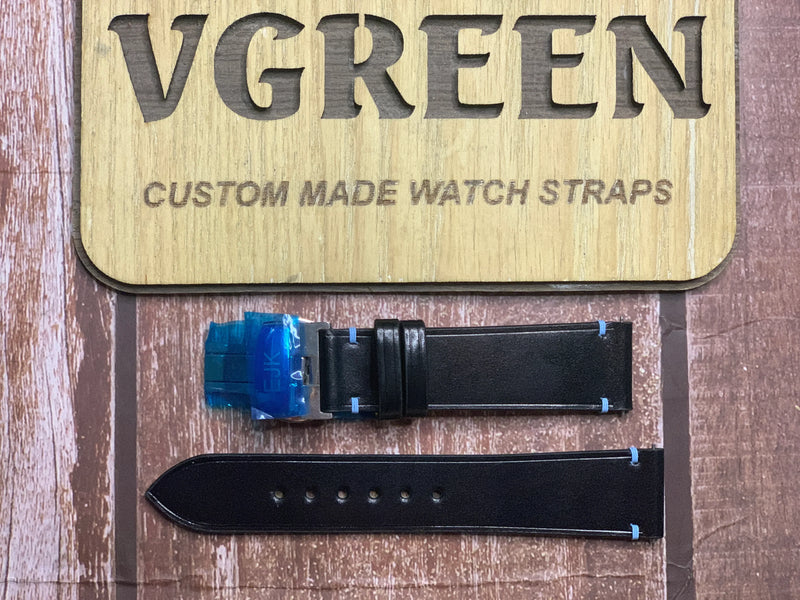 Shell Cordovan Leather Watch Strap - Black for Seiko cocktail time 33.8