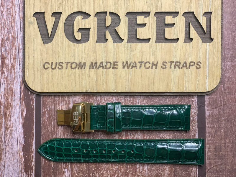 Crocodile Leather Watch Strap - Green for Seiko Men's Tank Watch