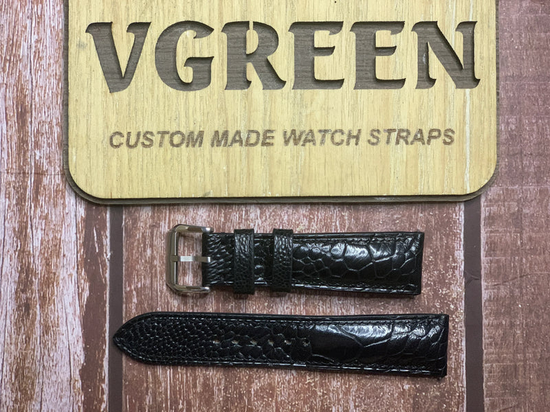 Ostrich Leg Leather Watch Strap - Black