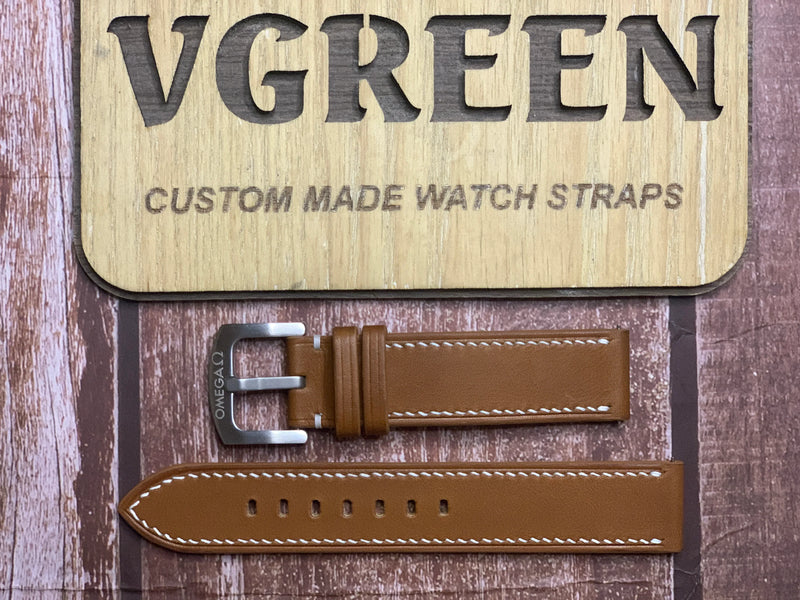 Barenia Leather Watch Strap - Brown for  Omega Aqua Terra