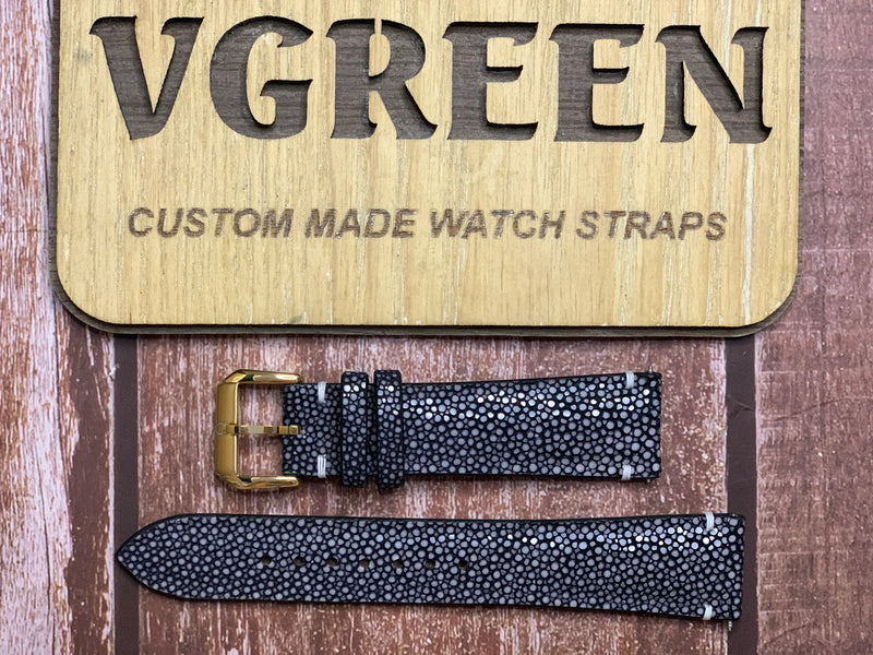 Stingray Leather Watch Strap - Black  For Seamaster 300 Heritage