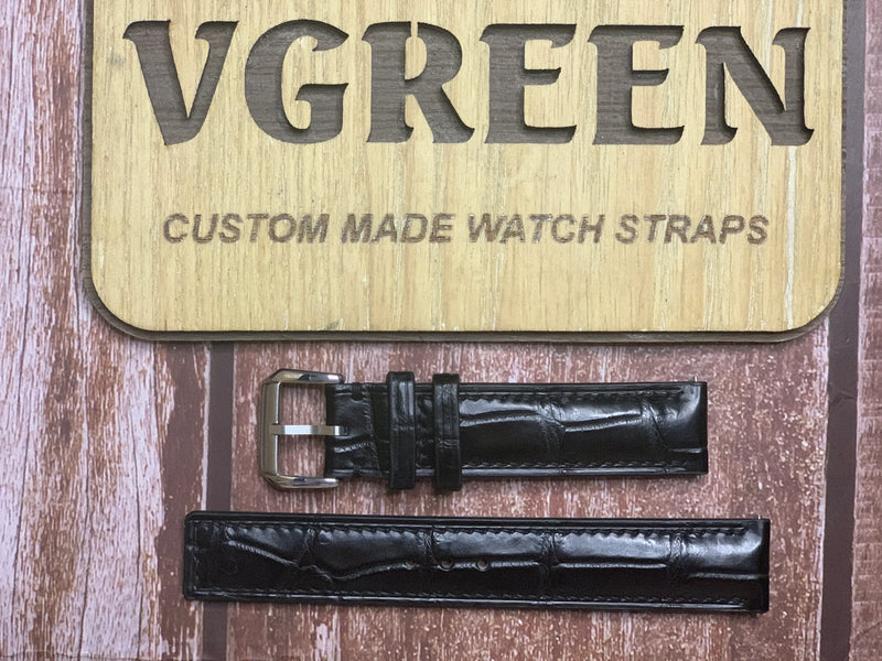 Crocodile Leather Watch Strap - Black