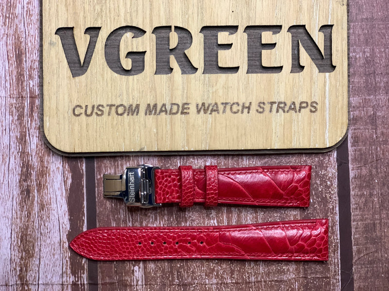 Ostrich Leg Leather Watch Strap - Red  For steinhart ocean GMT 39mm
