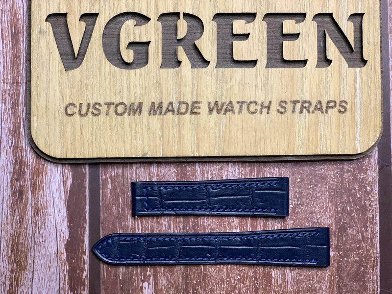 Crocodile Leather Watch Strap - Dark Blue For Cartier Tank Basculante Small