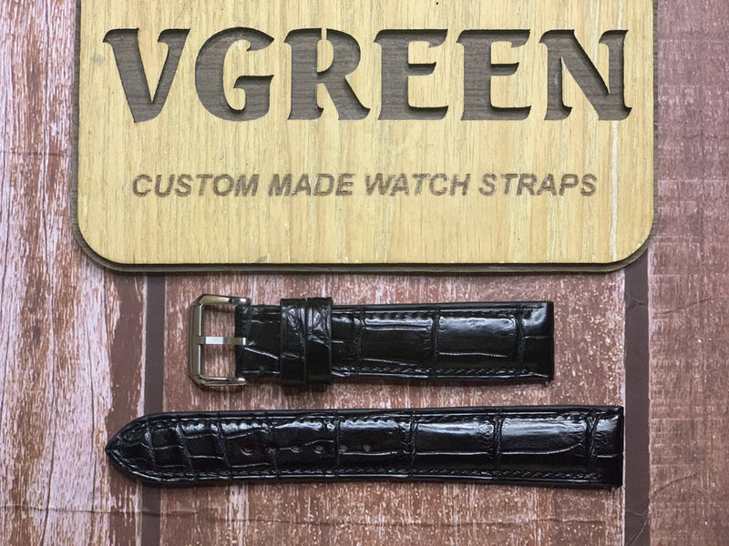 Crocodile Leather Watch Strap - Black for  IWC Pilots Watch Mark XVI