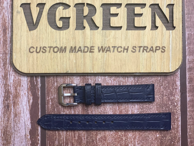 Crocodile Leather Watch Strap - Dark Blue for JLC