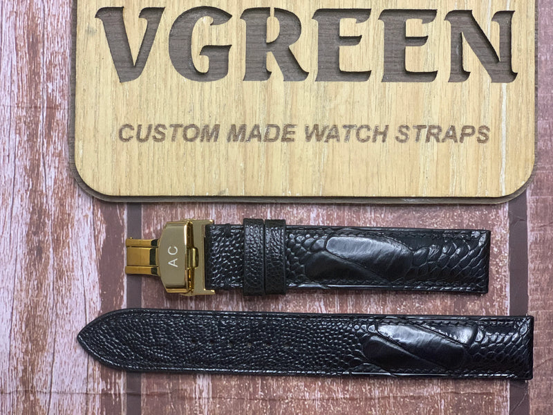 Ostrich Leg Leather Watch Strap - Black For Bulova 97B196