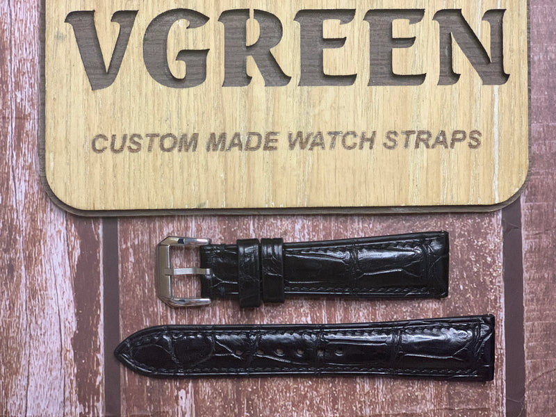 Crocodile Leather Watch Strap - Black for Omega De Ville Chronometer