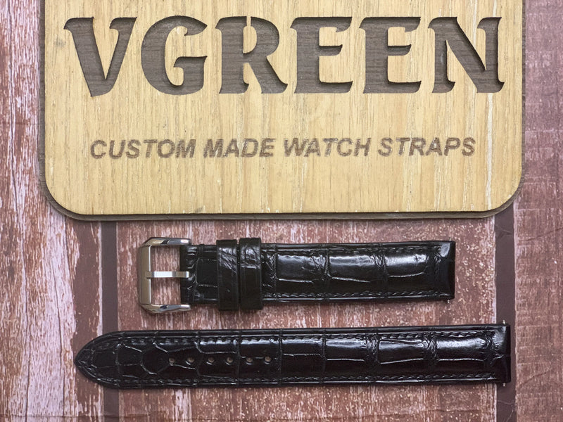 Crocodile Leather Watch Strap - Black