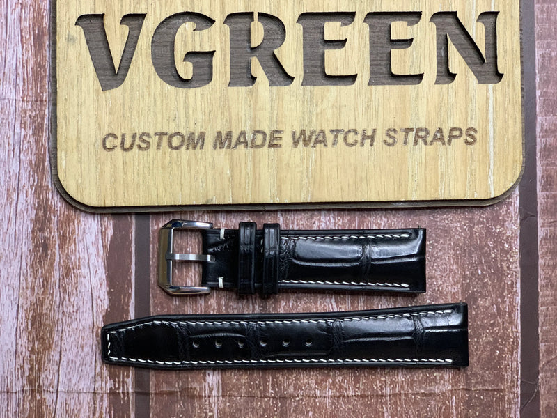 Crocodile Leather Watch Strap - Black