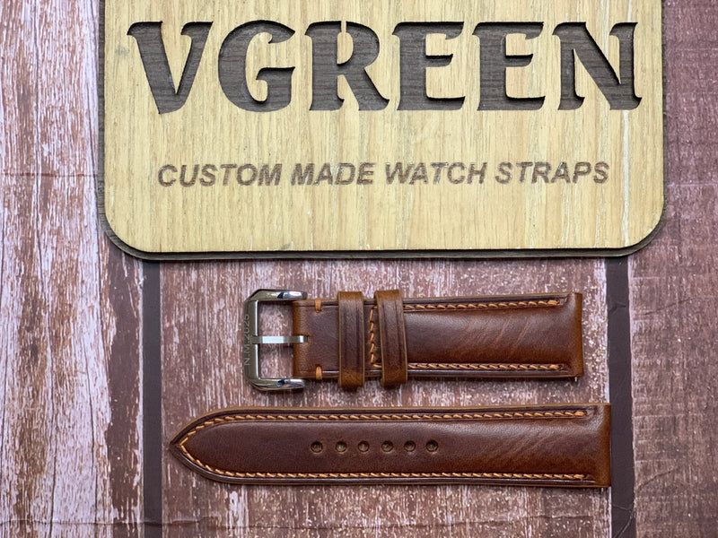 Badalassi Wax Leather Watch Strap - Cognac  For Seiko 5 sports