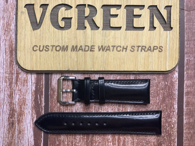 Shell Cordovan Leather Watch Strap - Black FOR Omega Seamaster Chronograph vintage 1972