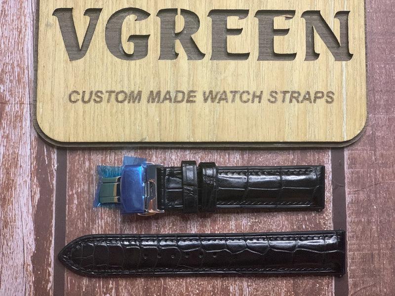 Crocodile Leather Watch Strap - Black For Grand Seiko Sbgp003