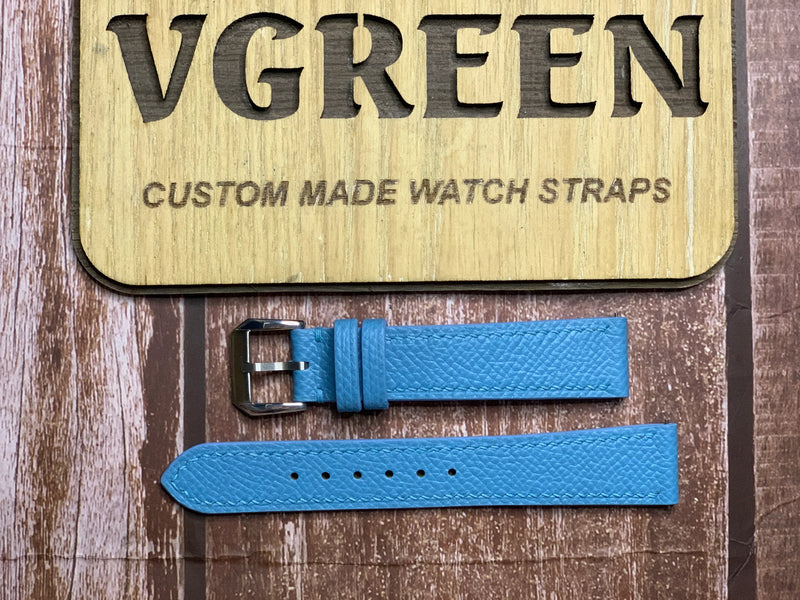 Epsom Leather Watch Strap - Baby Blue for Vintage omega