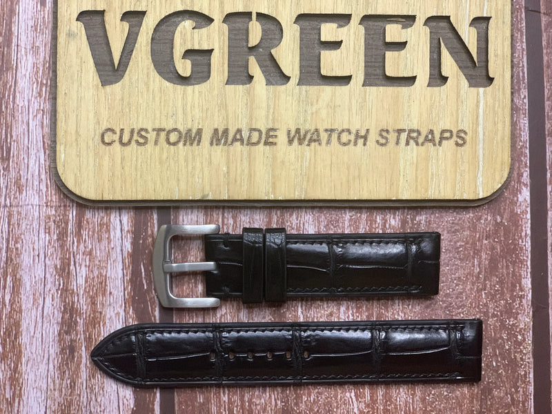 Crocodile Leather Watch Strap - Black for cartier