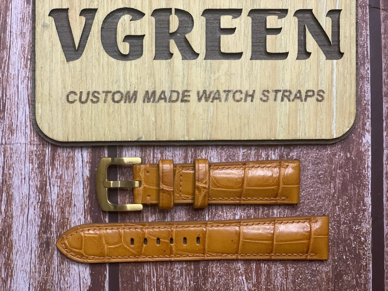 Crocodile Leather Watch Strap - Light Brown For 1970s Hamilton cushion case