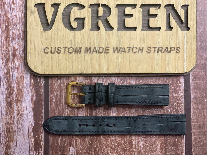 Nubuck Crocodile Leather Watch Strap - Black for Audemar skeleton
