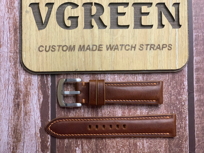 Badalassi Wax Leather Watch Strap - Cognac For Seiko Presages srpb43j1 and srpb17j1.