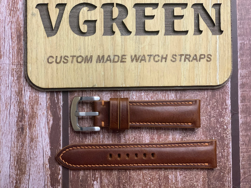 Badalassi Wax Leather Watch Strap - Cognac For Seiko Presages srpb43j1 and srpb17j1.