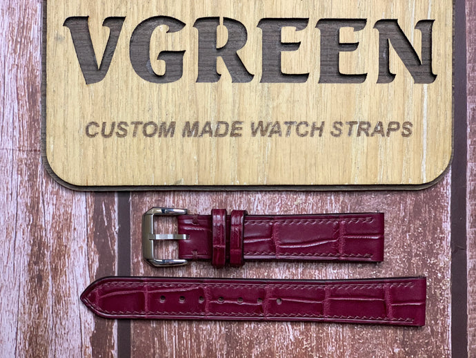 Crocodile Leather Watch Strap - Burgundy for Vintage Omega Seamaster from 1952