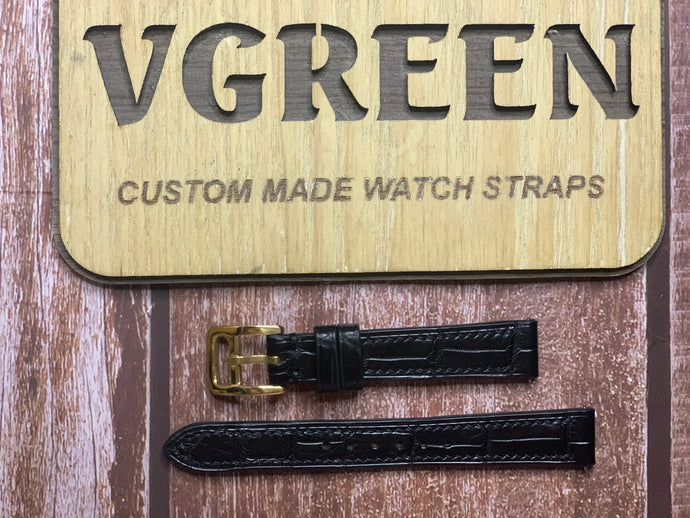 Crocodile Leather Watch Strap - Black