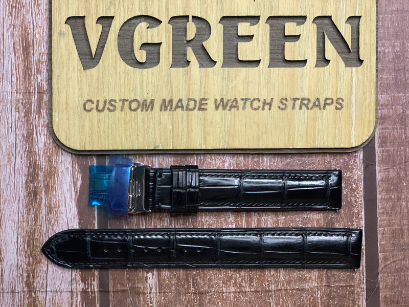 Crocodile Leather Watch Strap - Black