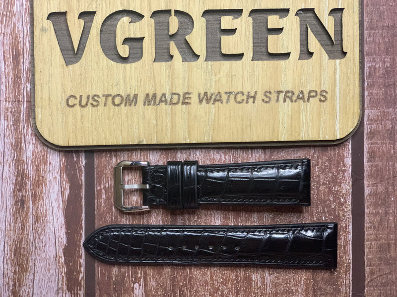 Crocodile Leather Watch Strap - Black