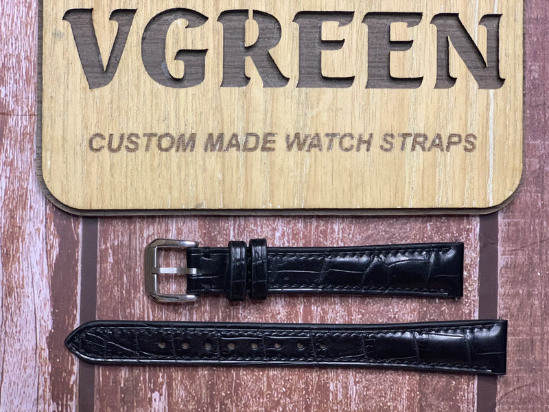 Crocodile Leather Watch Strap - Black For Hamilton tank, vintage circa 1960-65
