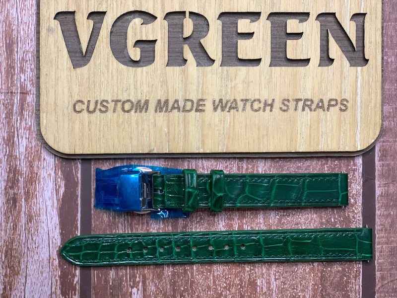 Crocodile Leather Watch Strap - Green FOR LONGINES EVIDENZA, L2.142.4.06.2, Automatic watch,