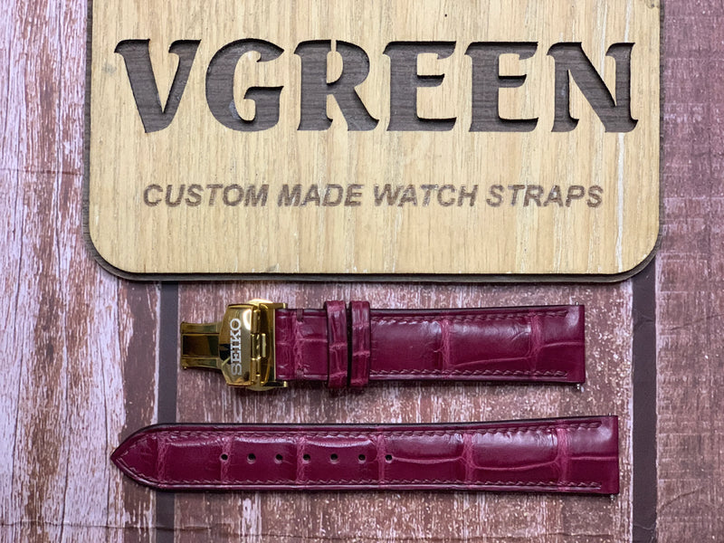 Crocodile Leather Watch Strap - Burgundy for Seiko coutura