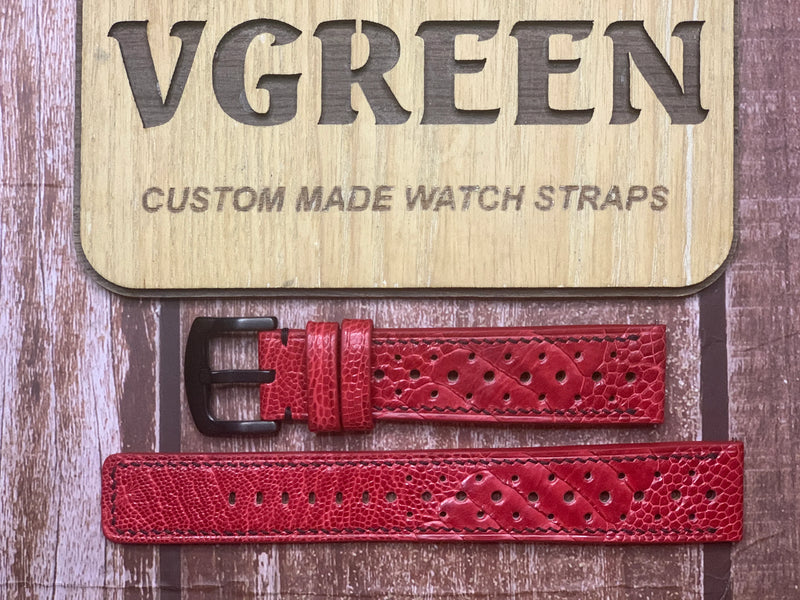 Ostrich Leg Leather Watch Strap - Red