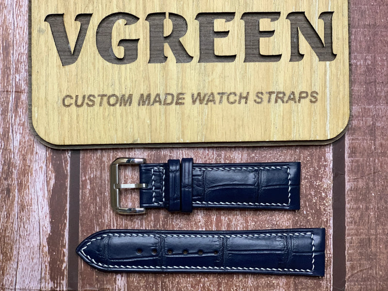 Crocodile Leather Watch Strap - Dark Blue for an Armand Nicolet M0061 chronograph