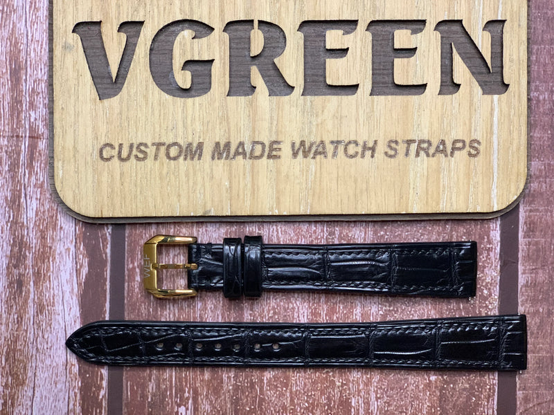 Crocodile Leather Watch Strap - Black For Vintage Benrus 3 Star Gold Watch