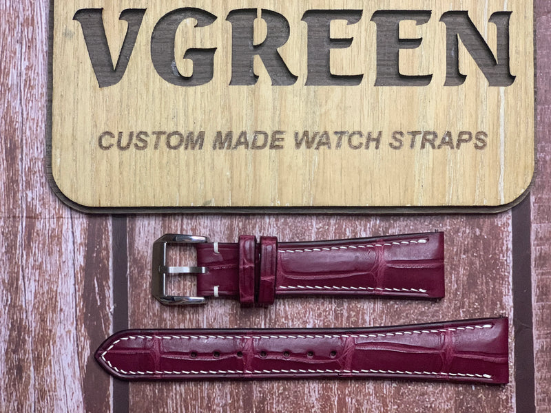 Crocodile Leather Watch Strap - Burgundy For JLC Master Control