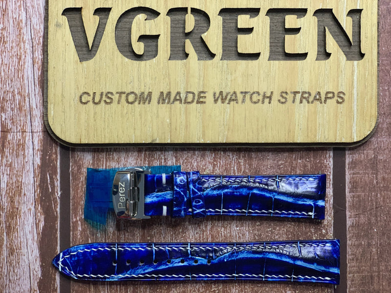 Crocodile Leather Watch Strap - Electric Blue for  Breitling Cockpit