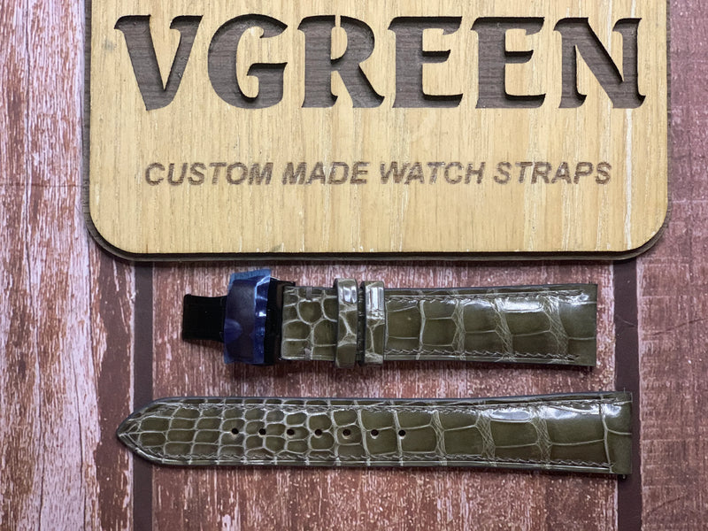 Crocodile Leather Watch Strap - Dark Sage for Breitling Navitimer 8