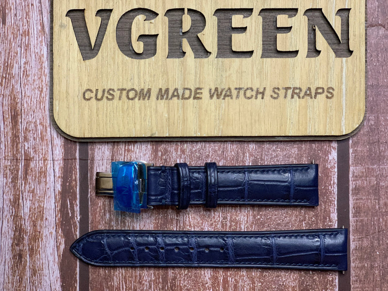 Crocodile Leather Watch Strap - Dark Blue for Baume et Mercier Copeland S
