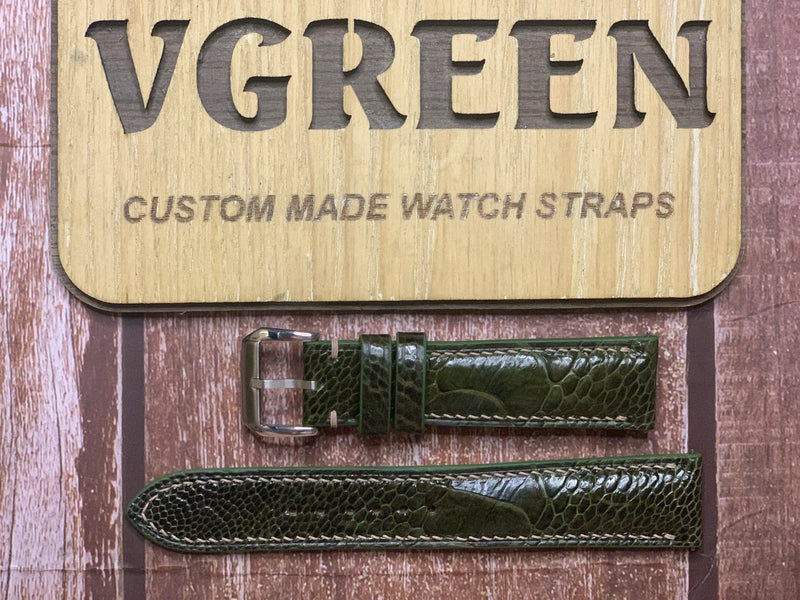 Ostrich Leg Leather Watch Strap - Moss Green for seiko sard011