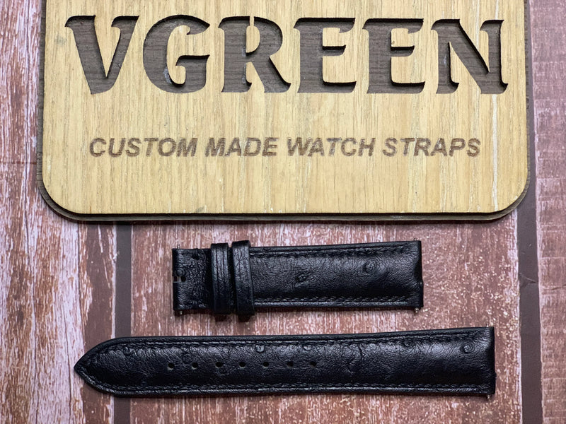 Ostrich Leather Watch Strap - Black  For GO Sixties Panorama